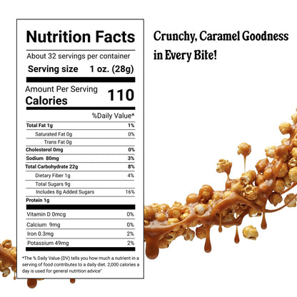 Humbli Organics Caramel Popcorn, 32 oz Tub (2 lbs) | Non-GMO Ingredients, No Artificial Flavors or Preservatives, Gluten-Free Sweet Snack | Resealable Container