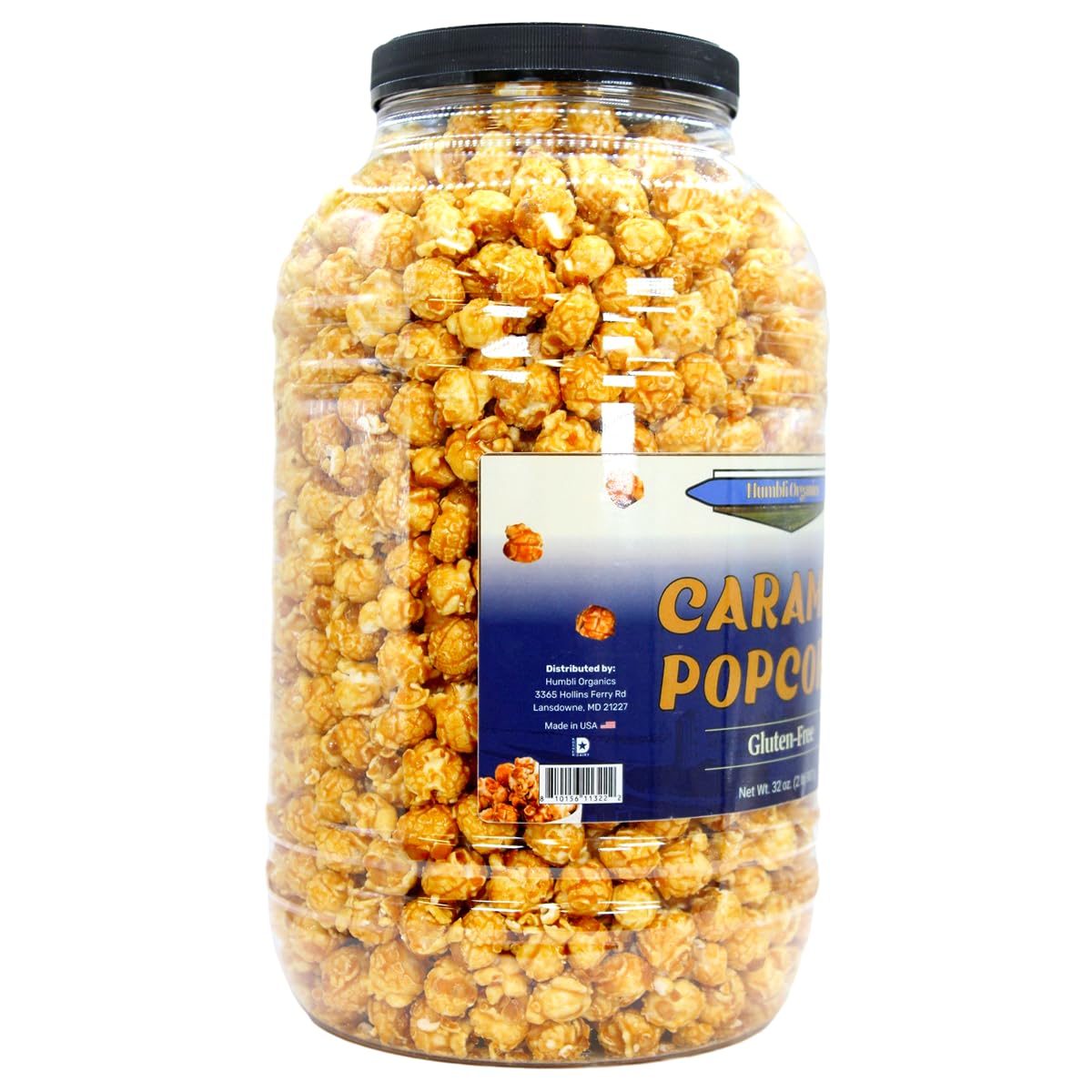 Humbli Organics Caramel Popcorn, 32 oz Tub (2 lbs) | Non-GMO Ingredients, No Artificial Flavors or Preservatives, Gluten-Free Sweet Snack | Resealable Container