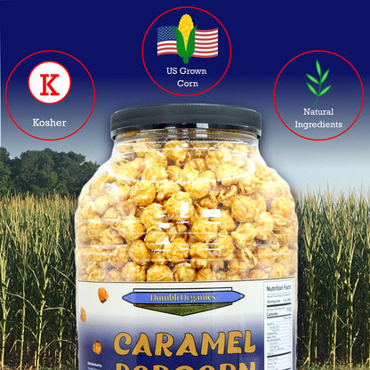Humbli Organics Caramel Popcorn, 32 oz Tub (2 lbs) | Non-GMO Ingredients, No Artificial Flavors or Preservatives, Gluten-Free Sweet Snack | Resealable Container