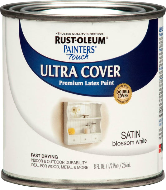 Rust-Oleum Painters Touch Ultra Cover Satin Blossom White Paint Exterior and Interior 0.5 pt
