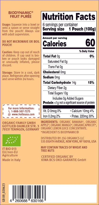Banana Lama - Fruit Puree- 6 pouches -banana, apple, mango & apricot