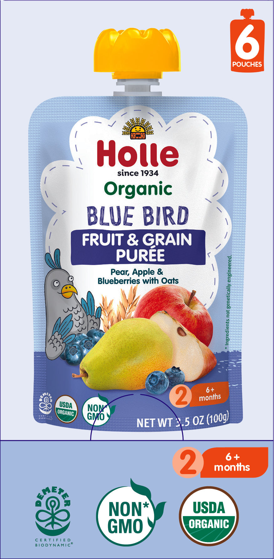 Blue Bird - 6 pouches-  pear, apple, blueberries, oats