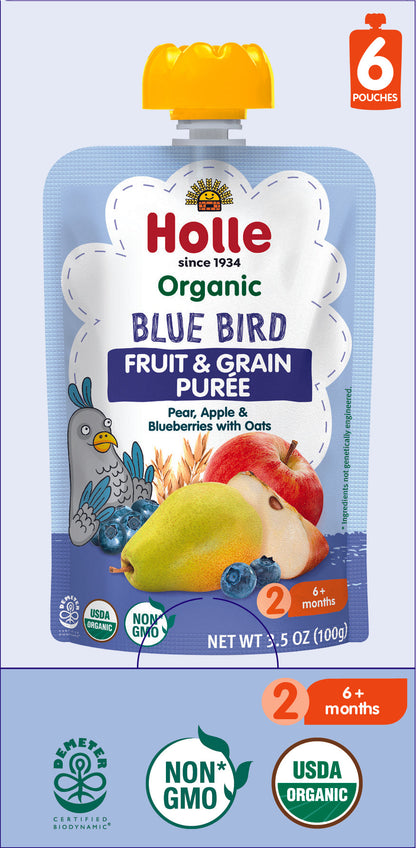 Blue Bird - 6 pouches-  pear, apple, blueberries, oats