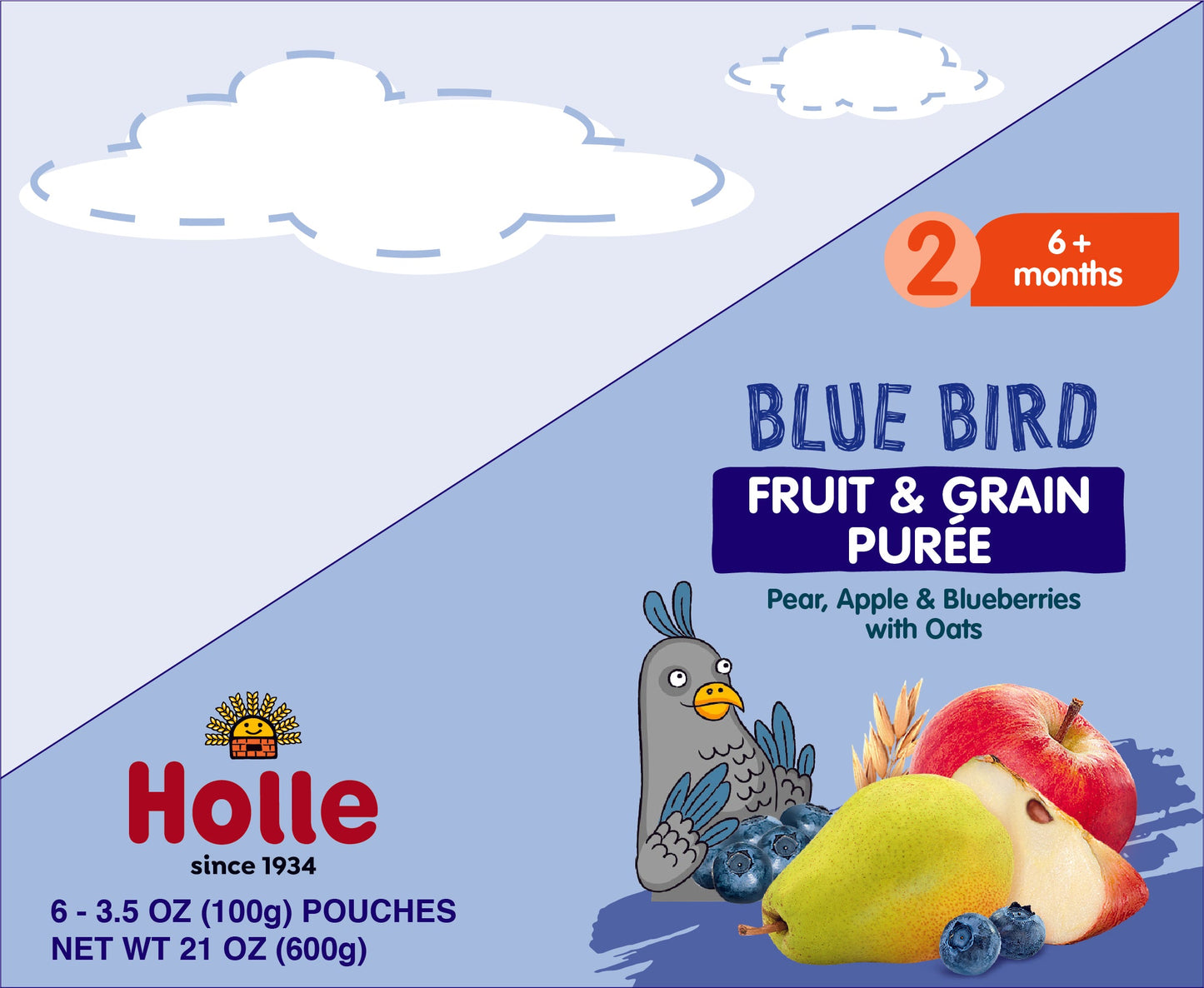 Blue Bird - 6 pouches-  pear, apple, blueberries, oats
