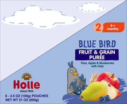 Blue Bird - 6 pouches-  pear, apple, blueberries, oats